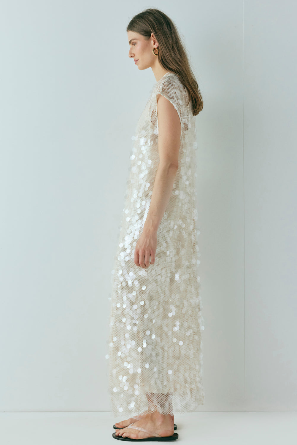 Astrid Sequin Maxi Dress Cream | VRG GRL on sale