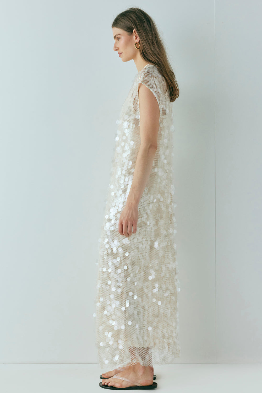 Astrid Sequin Maxi Dress Cream | VRG GRL on sale