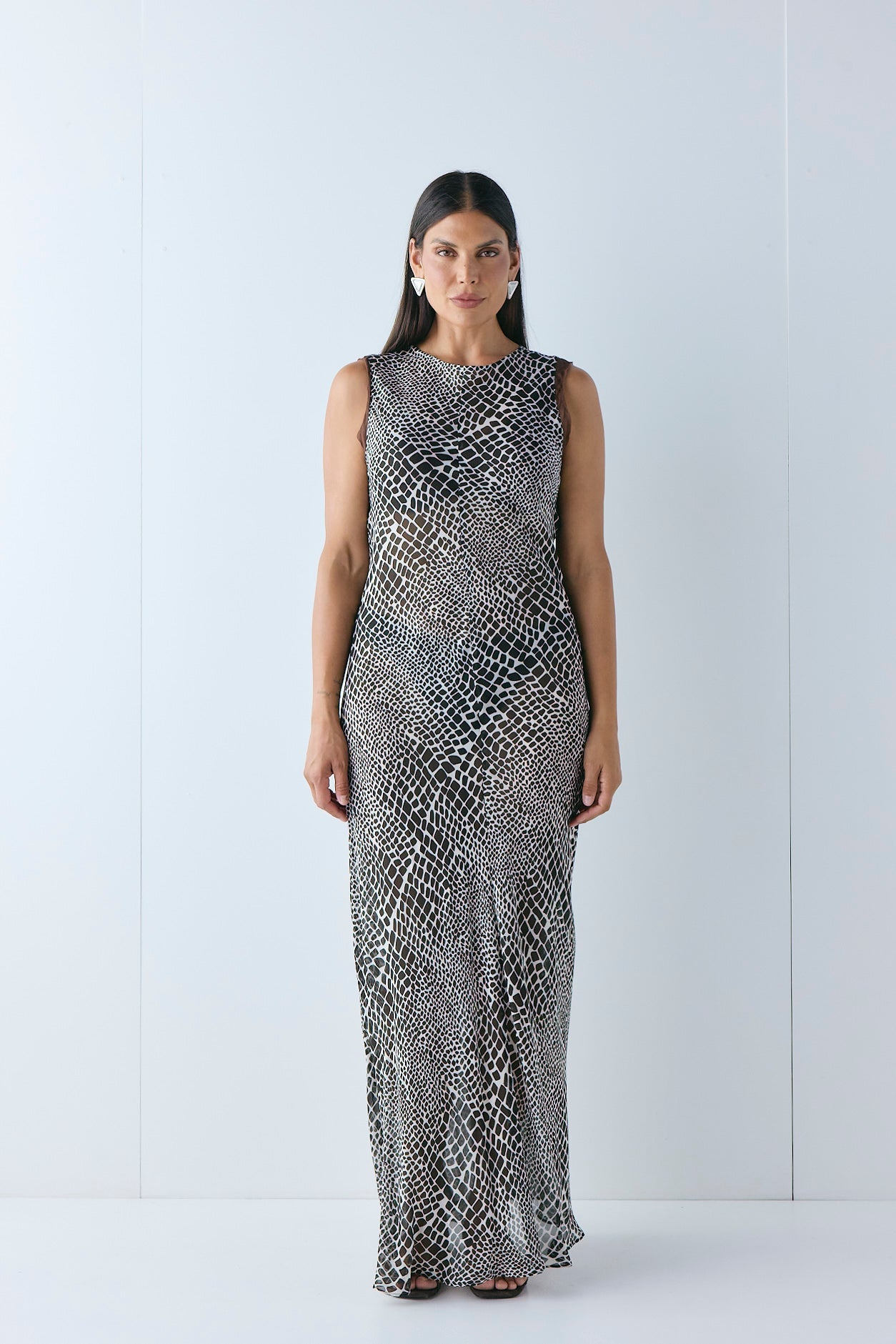 Blanco Sheer Maxi Dress Croc | VRG GRL discount