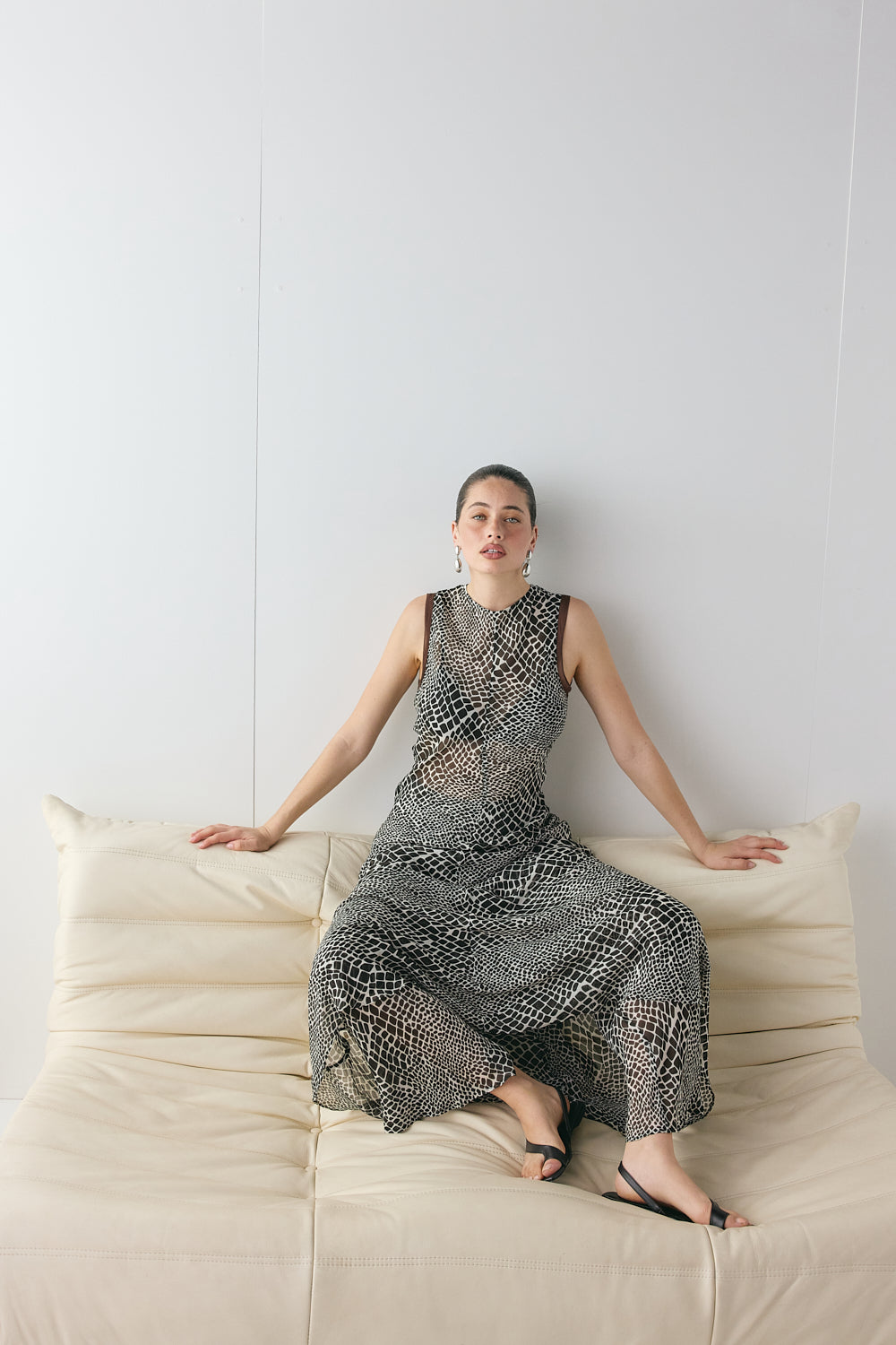 Blanco Sheer Maxi Dress Croc | VRG GRL discount