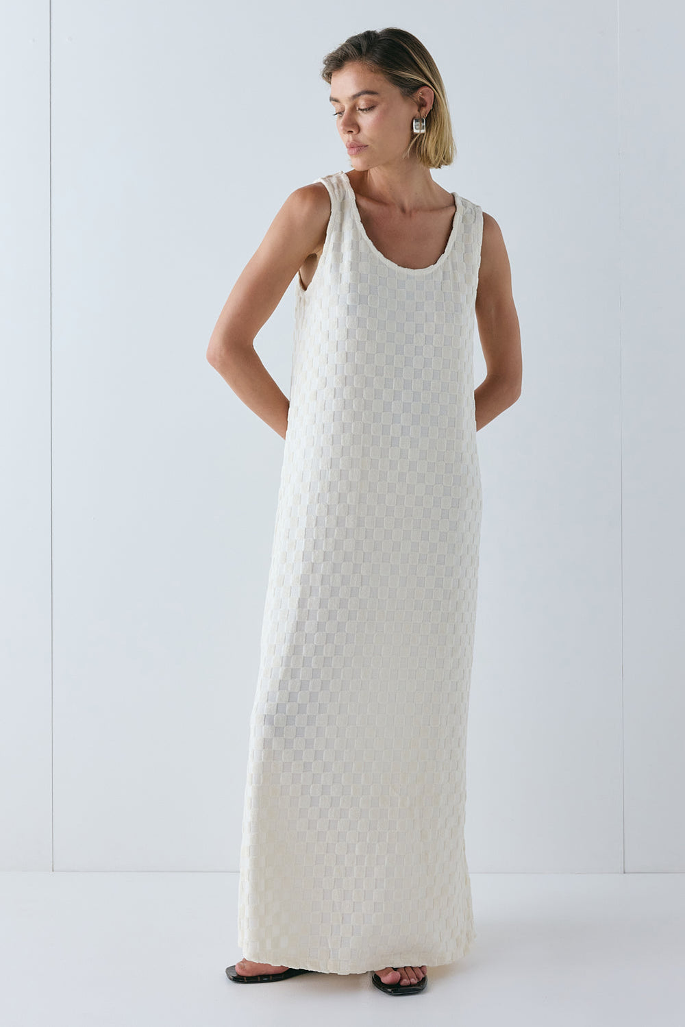 Cate Smock Maxi Dress Cream Check | VRG GRL sale