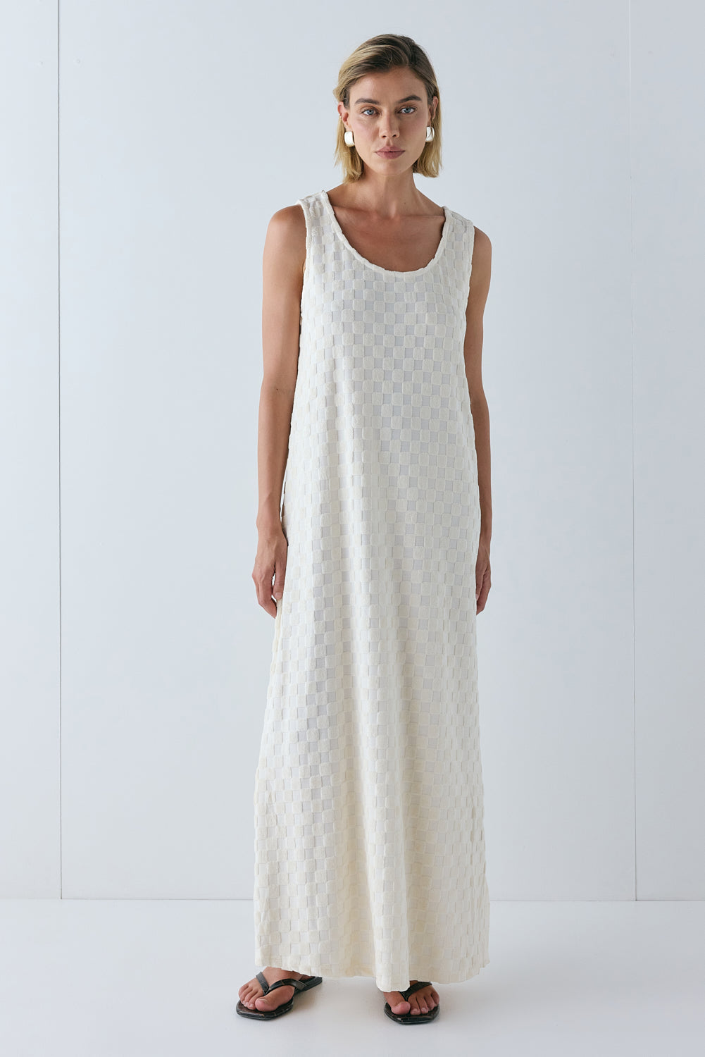 Cate Smock Maxi Dress Cream Check | VRG GRL sale