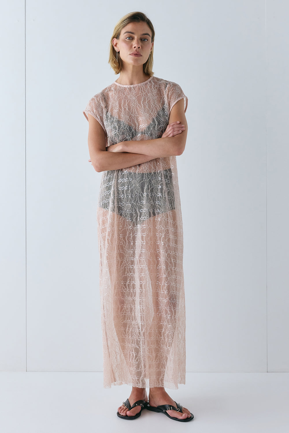 Sabre Lace Midi Dress Musk | VRG GRL for sale
