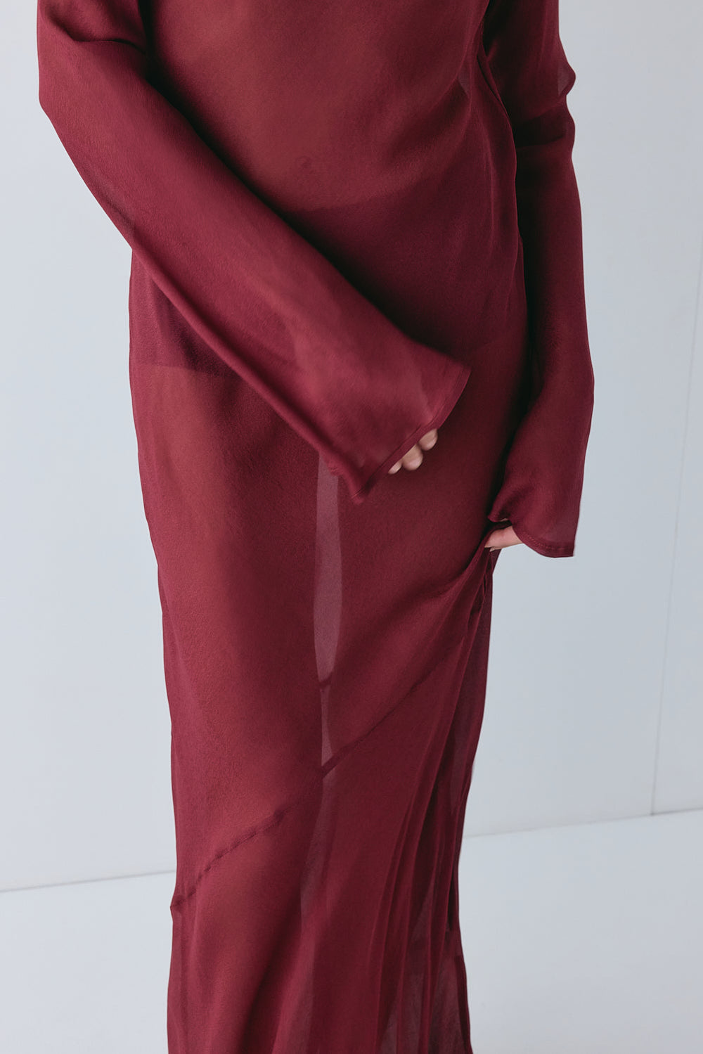 Luka Sheer Maxi Dress Wine | VRG GRL on sale