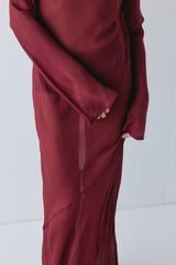 Luka Sheer Maxi Dress Wine | VRG GRL on sale