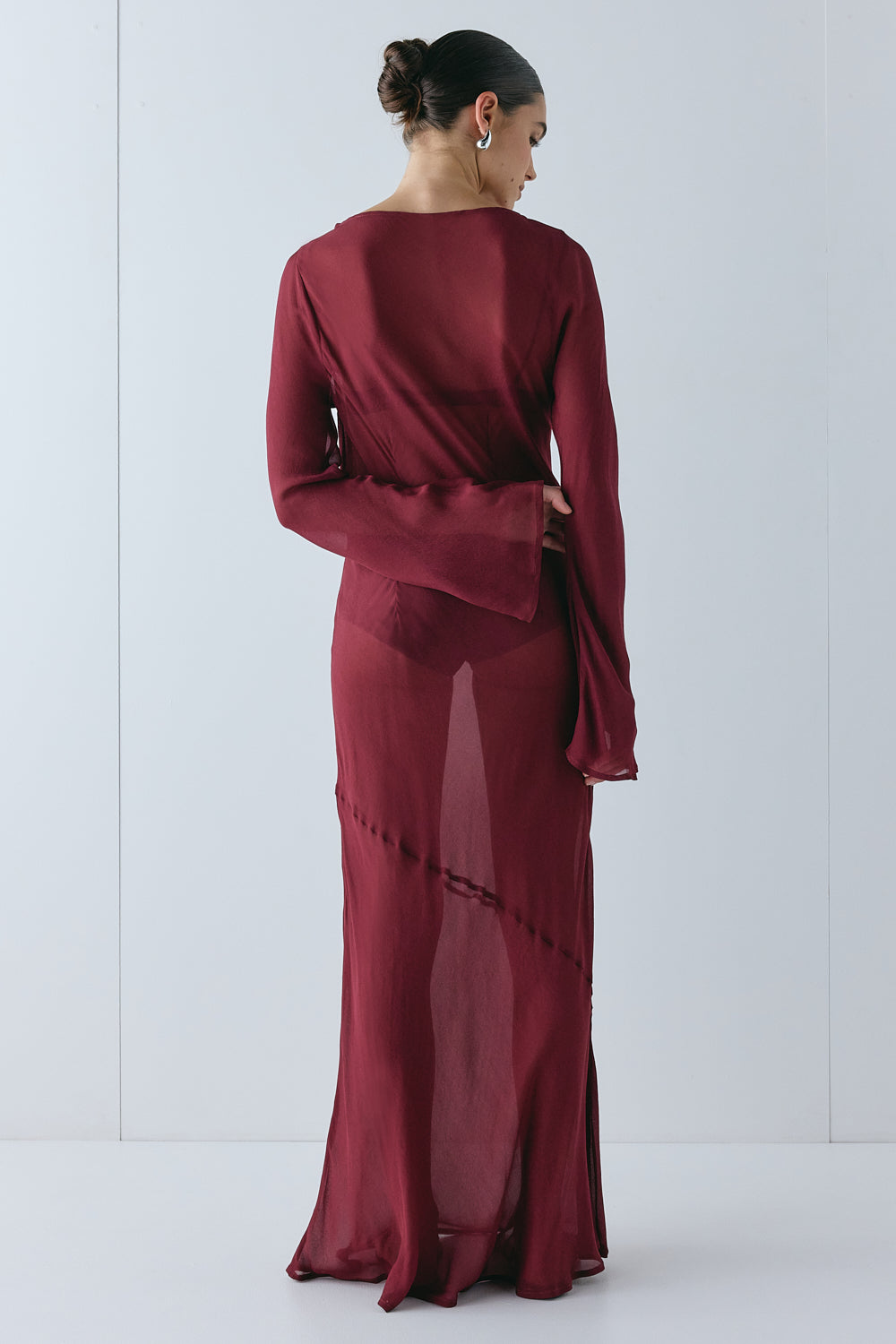 Luka Sheer Maxi Dress Wine | VRG GRL on sale