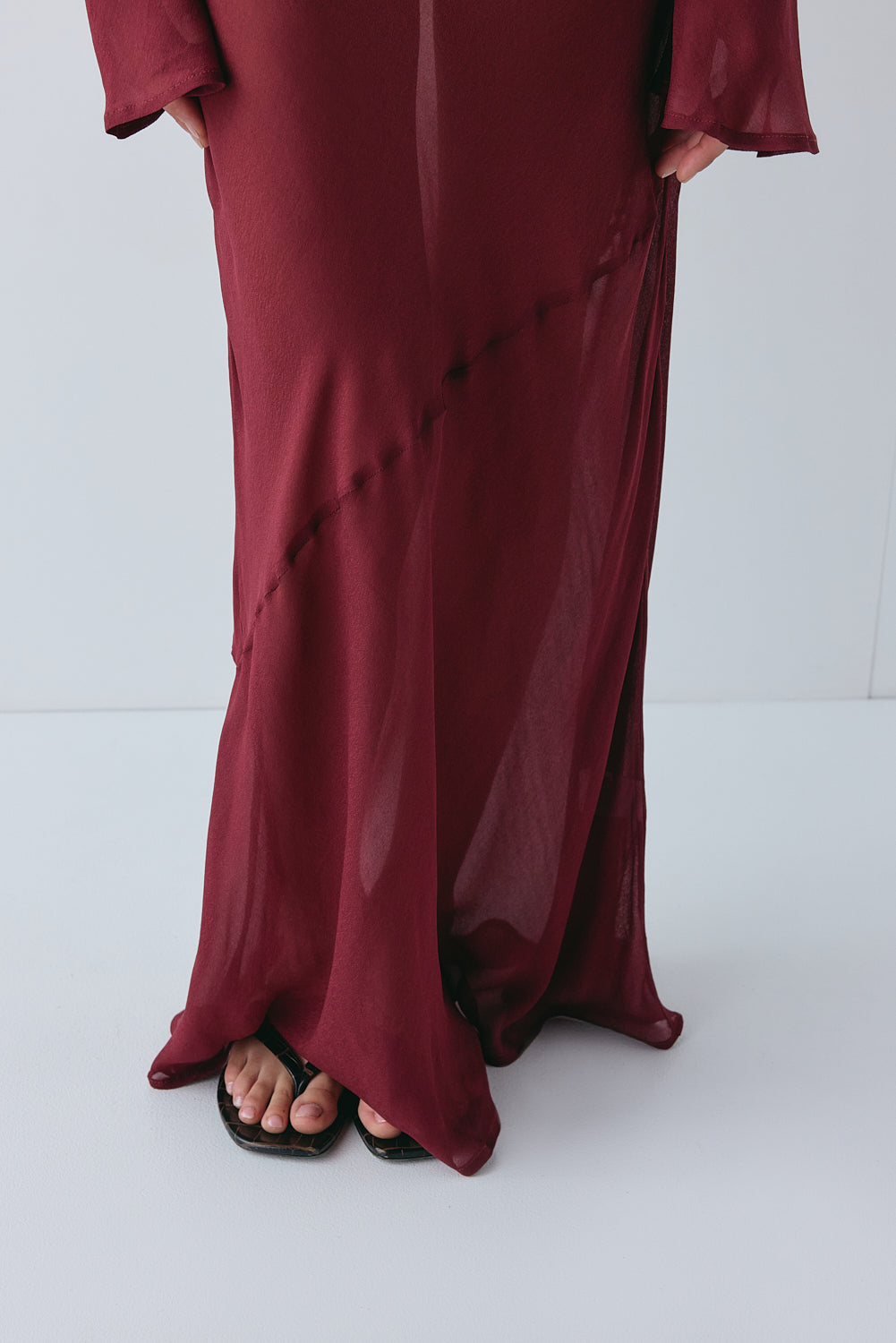 Luka Sheer Maxi Dress Wine | VRG GRL on sale