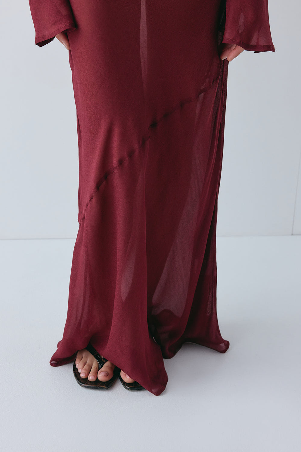 Luka Sheer Maxi Dress Wine | VRG GRL on sale