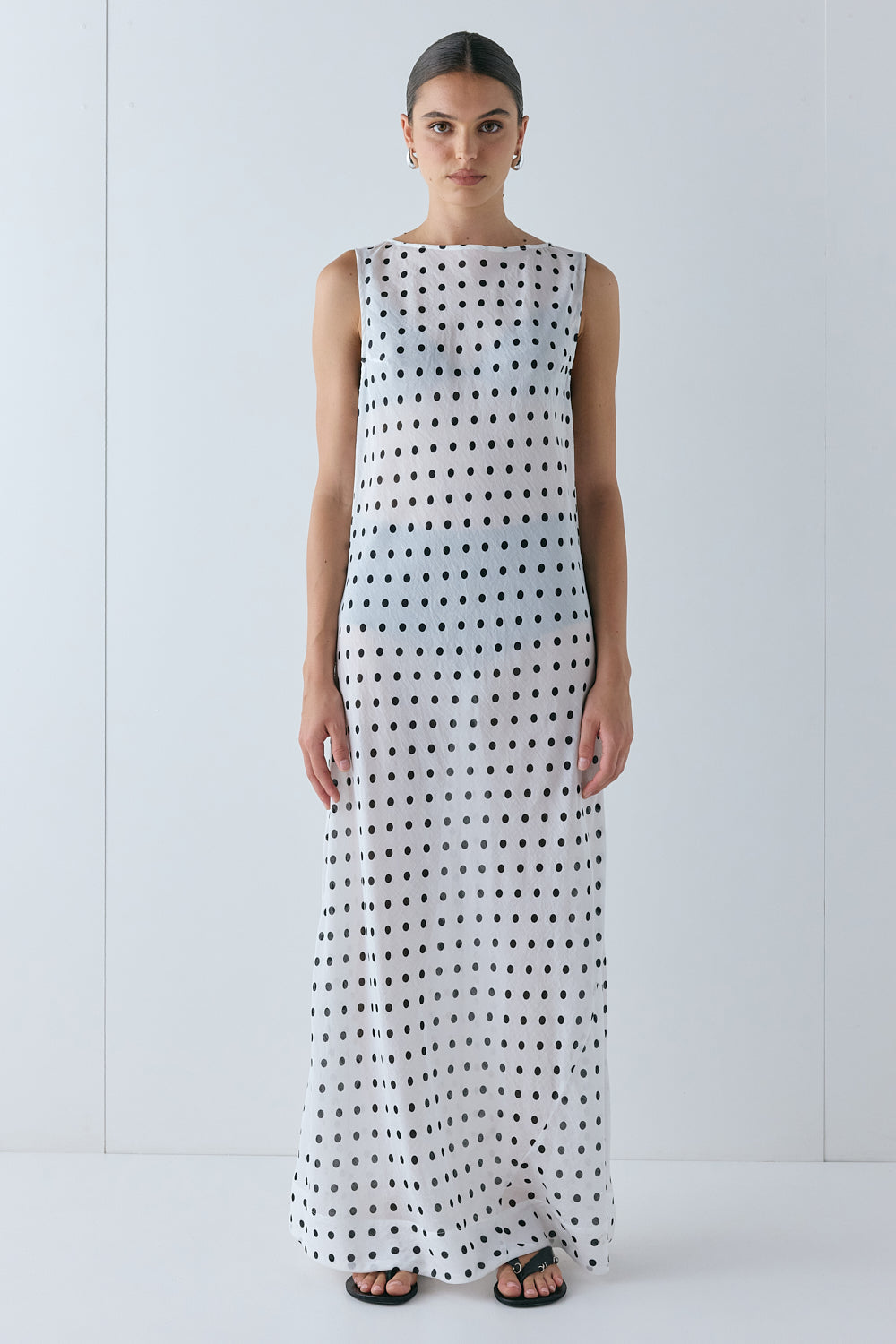 Ria Sheer Maxi Dress White Polka Dot | VRG GRL US
