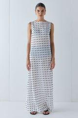Ria Sheer Maxi Dress White Polka Dot | VRG GRL US