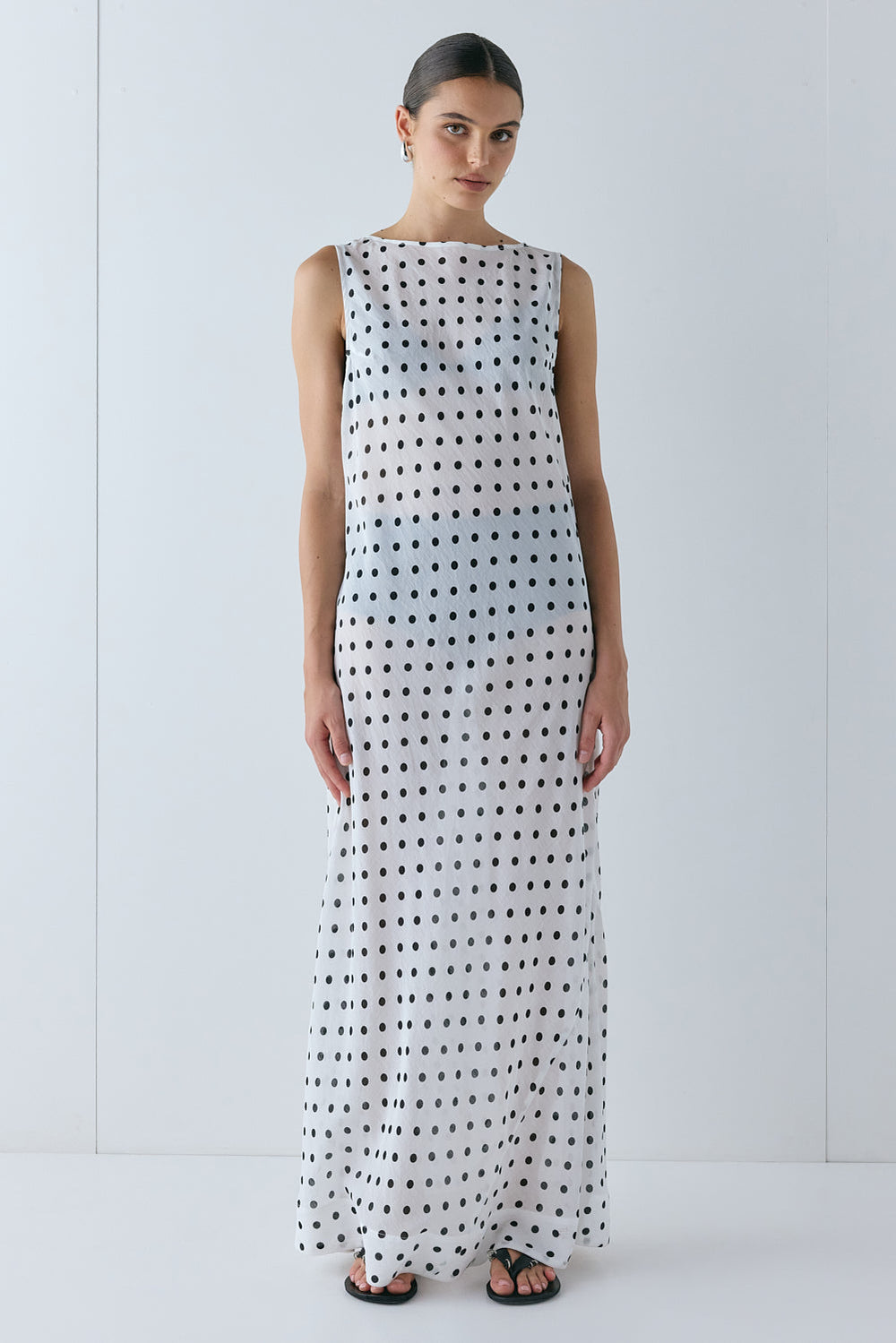 Ria Sheer Maxi Dress White Polka Dot | VRG GRL US