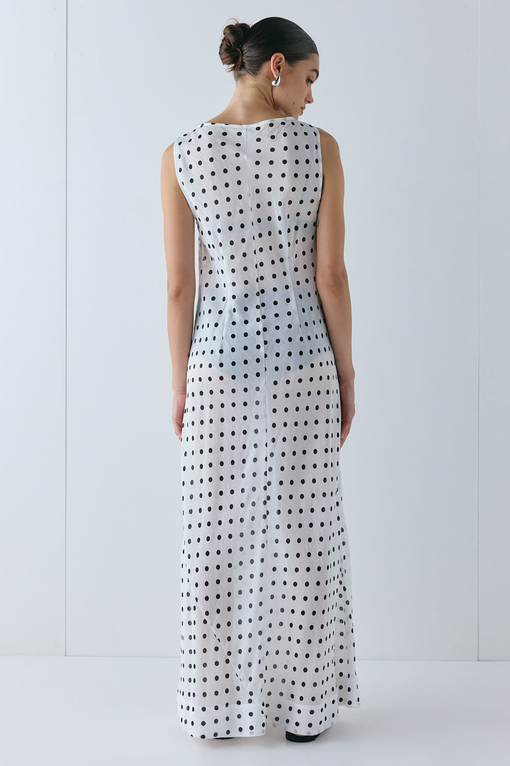 Ria Sheer Maxi Dress White Polka Dot | VRG GRL US