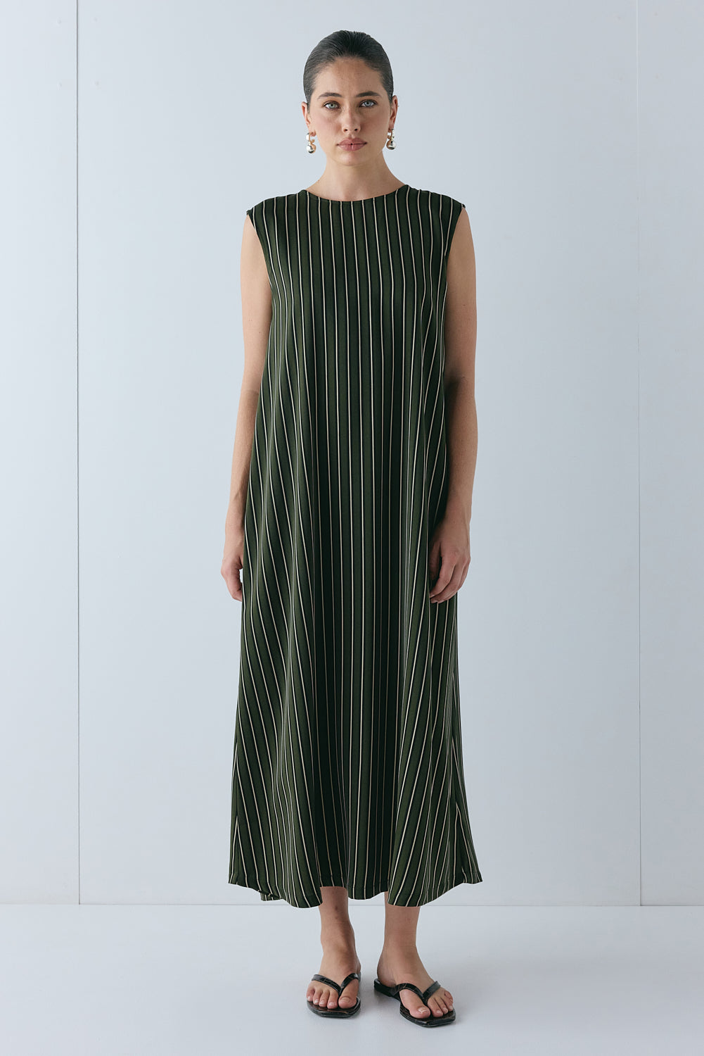 Maya Midi Dress Khaki Stripe | VRG GRL discount