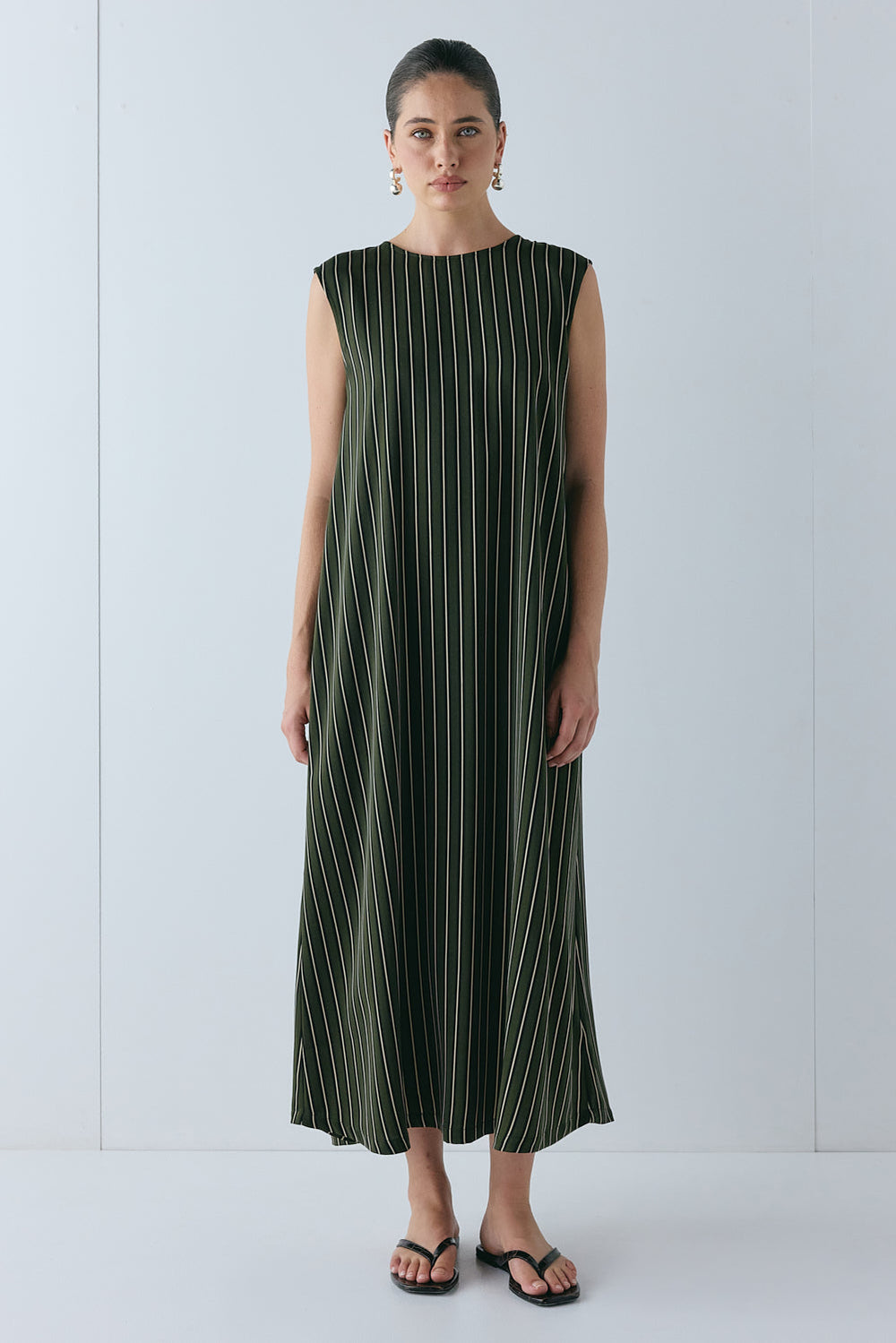 Maya Midi Dress Khaki Stripe | VRG GRL discount