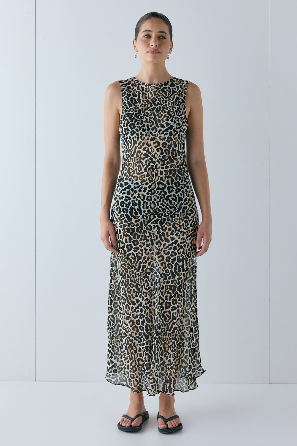 Francesca Sheer Maxi Dress Leopard | VRG GRL online