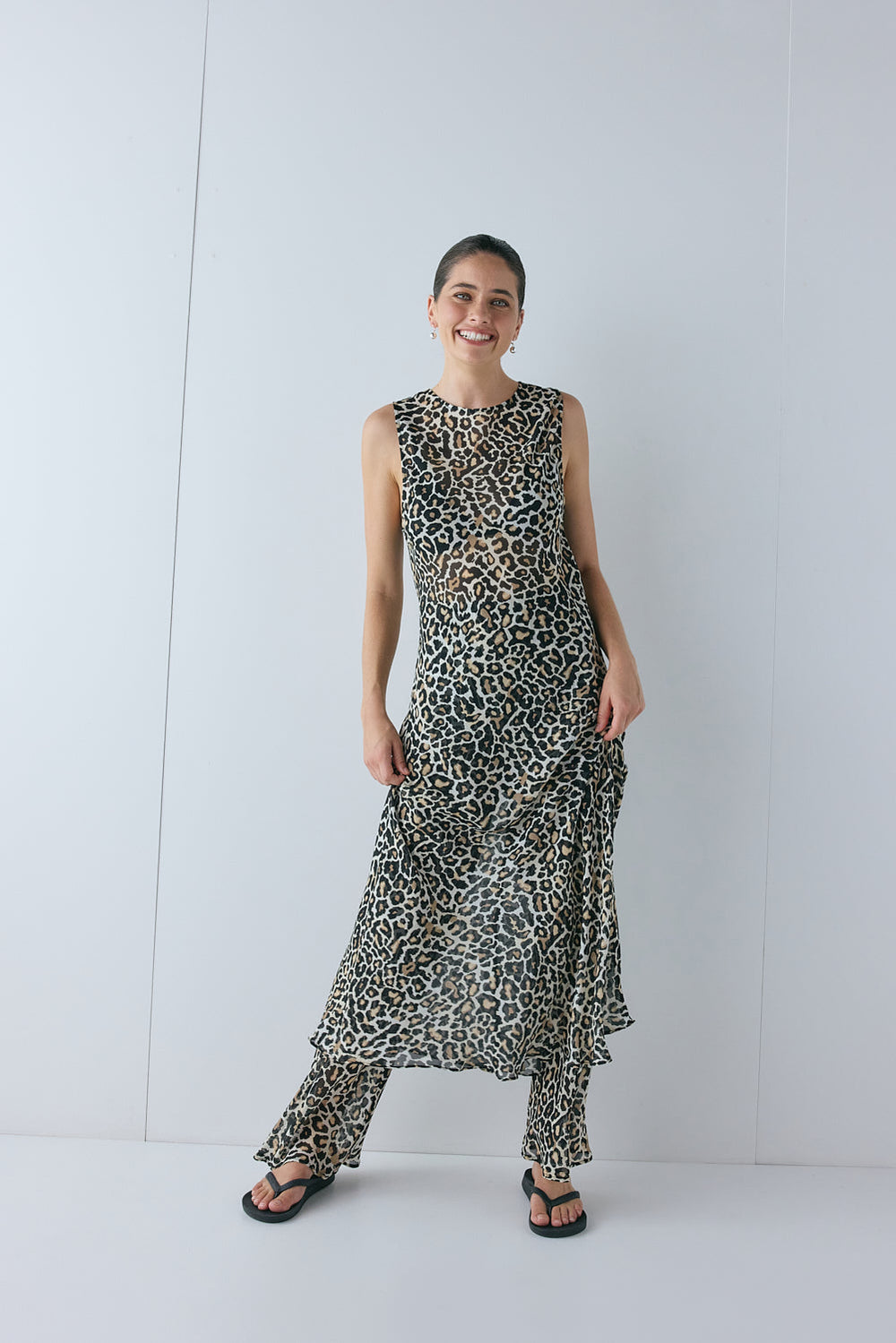 Francesca Sheer Maxi Dress Leopard | VRG GRL online