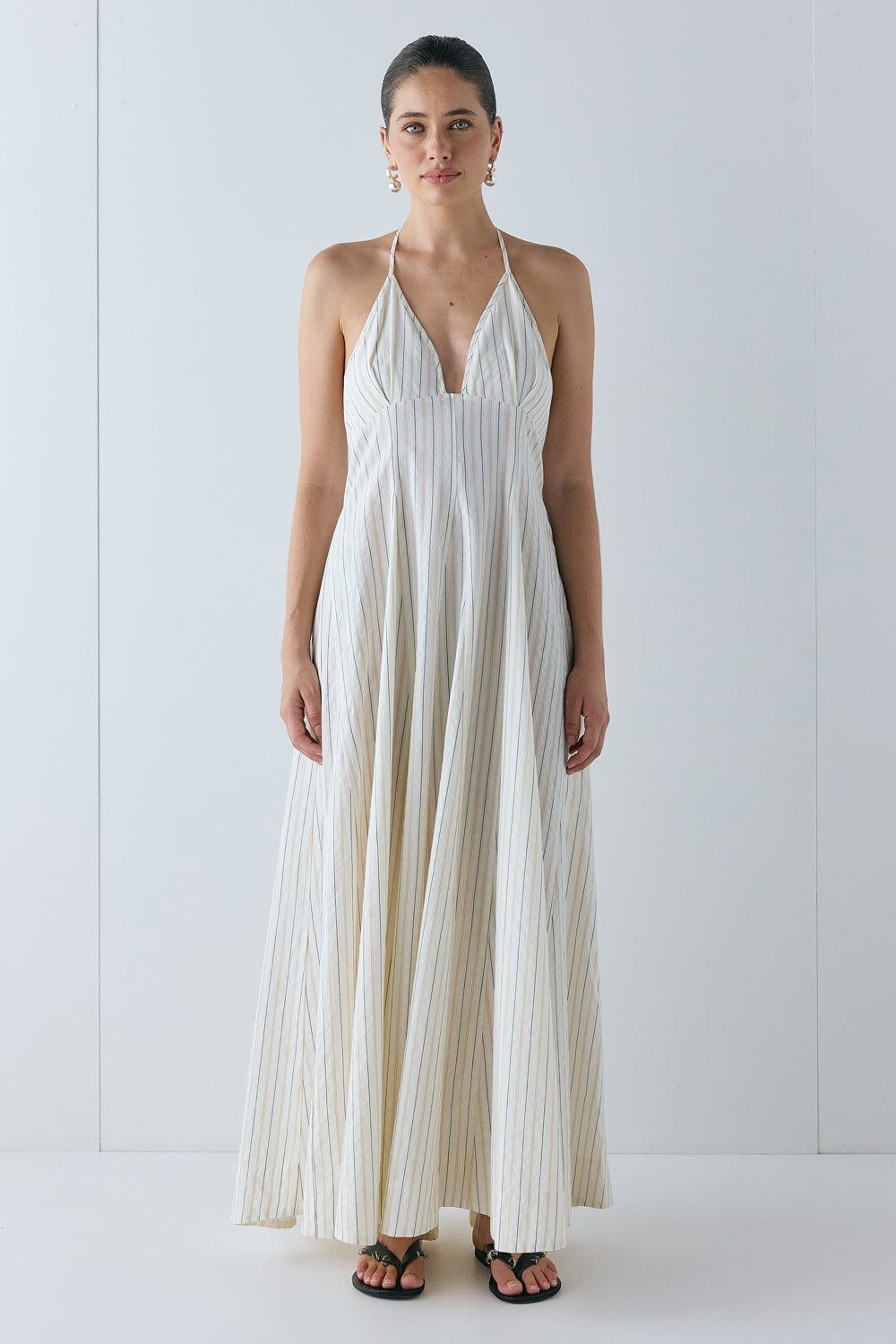 August Maxi Dress Cream Stripe | VRG GRL sale