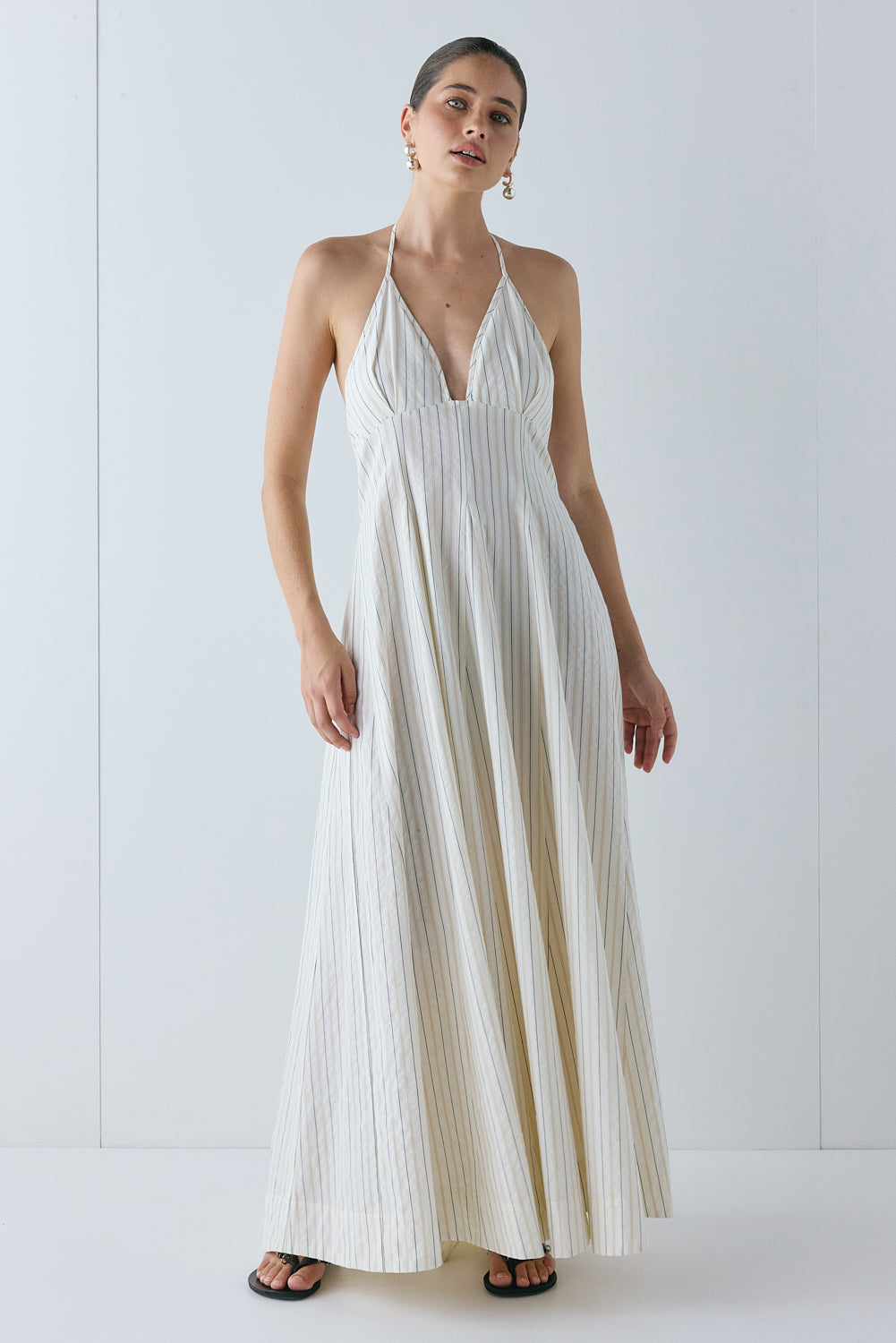 August Maxi Dress Cream Stripe | VRG GRL sale