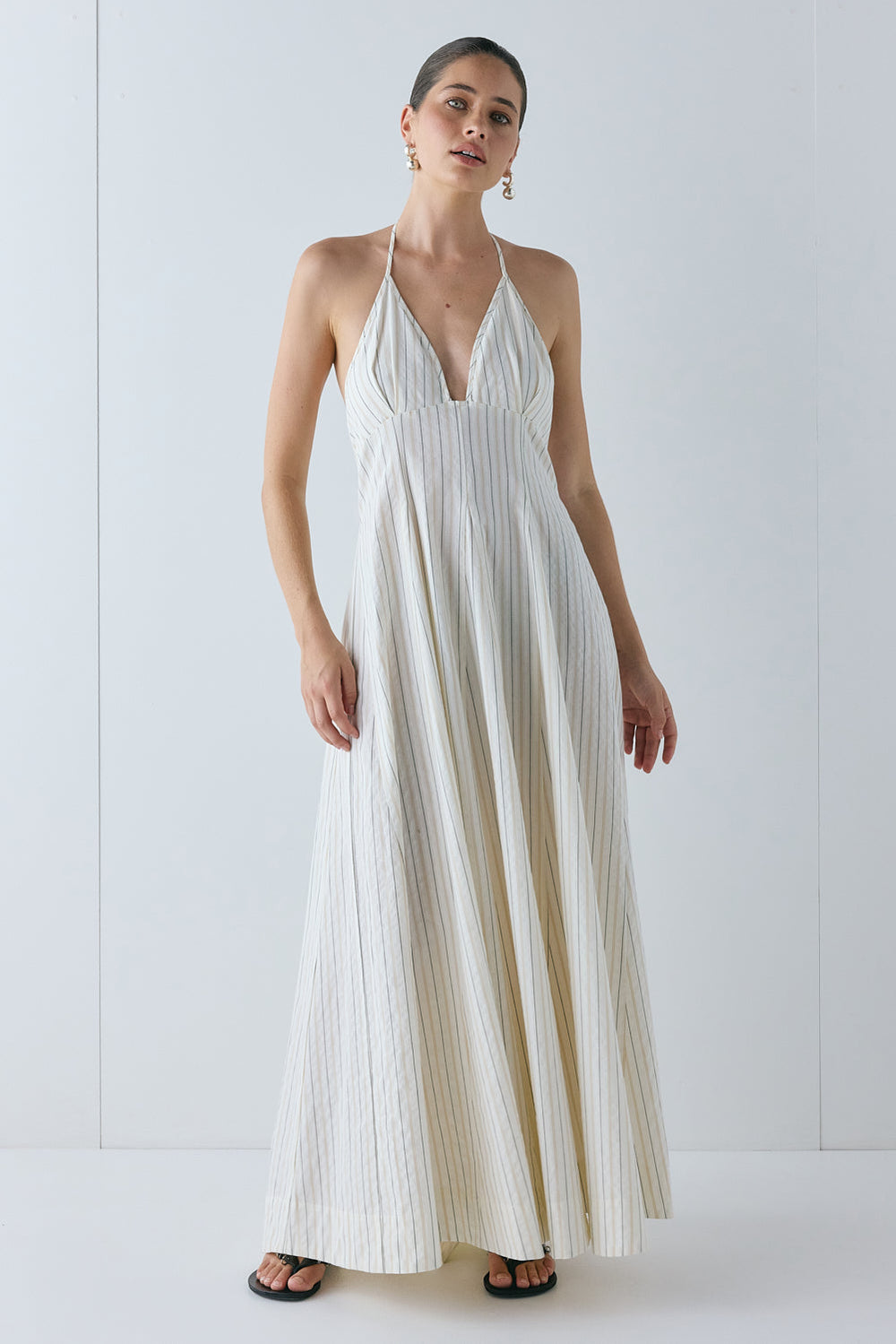 August Maxi Dress Cream Stripe | VRG GRL sale