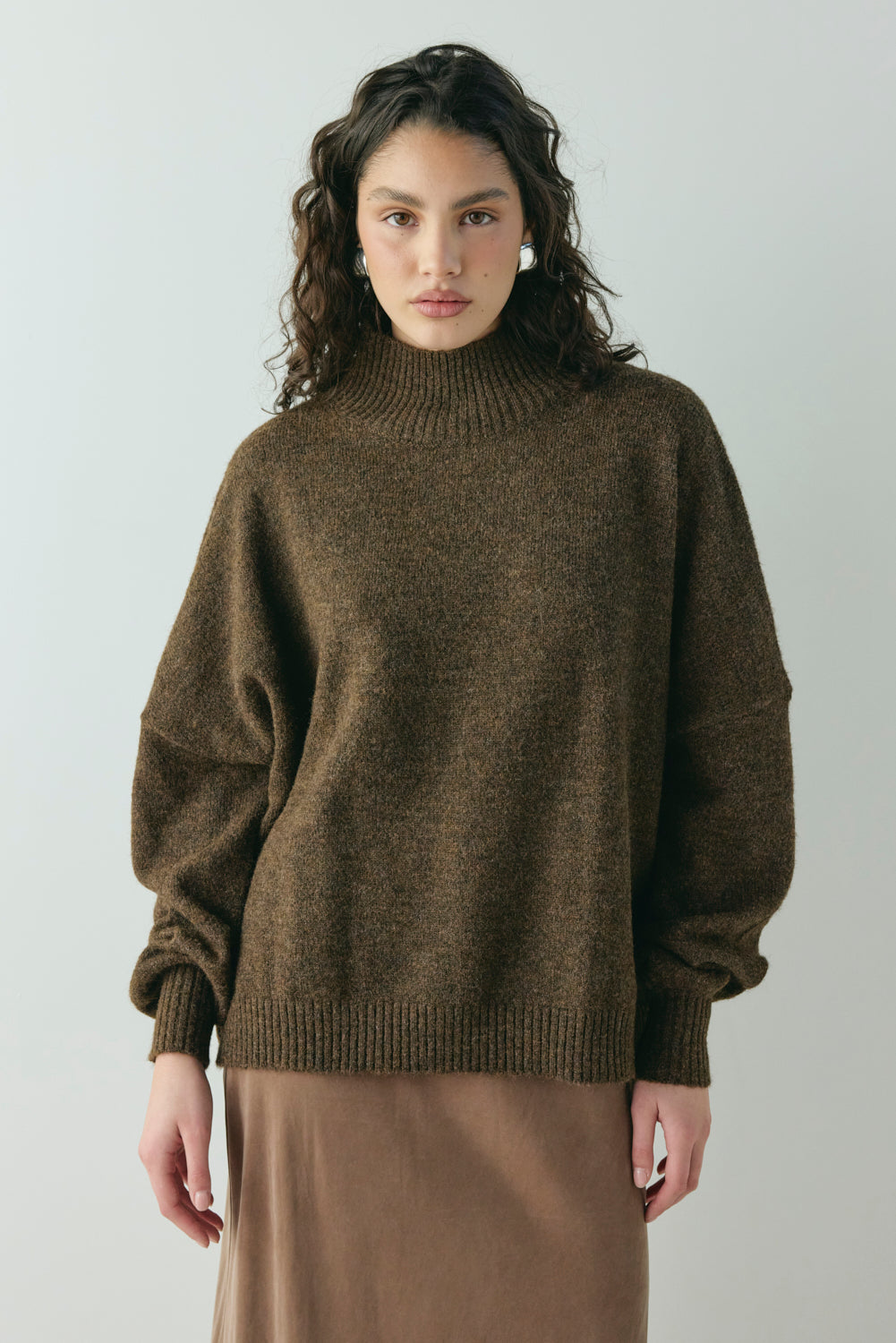 Yumi Knit Jumper Coffee | VRG GRL on sale