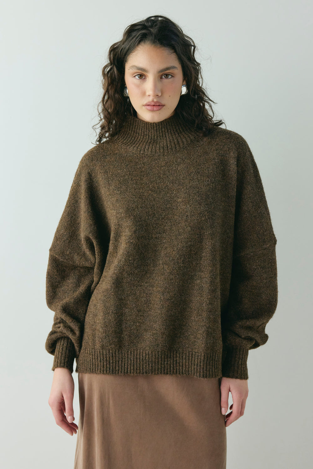 Yumi Knit Jumper Coffee | VRG GRL on sale