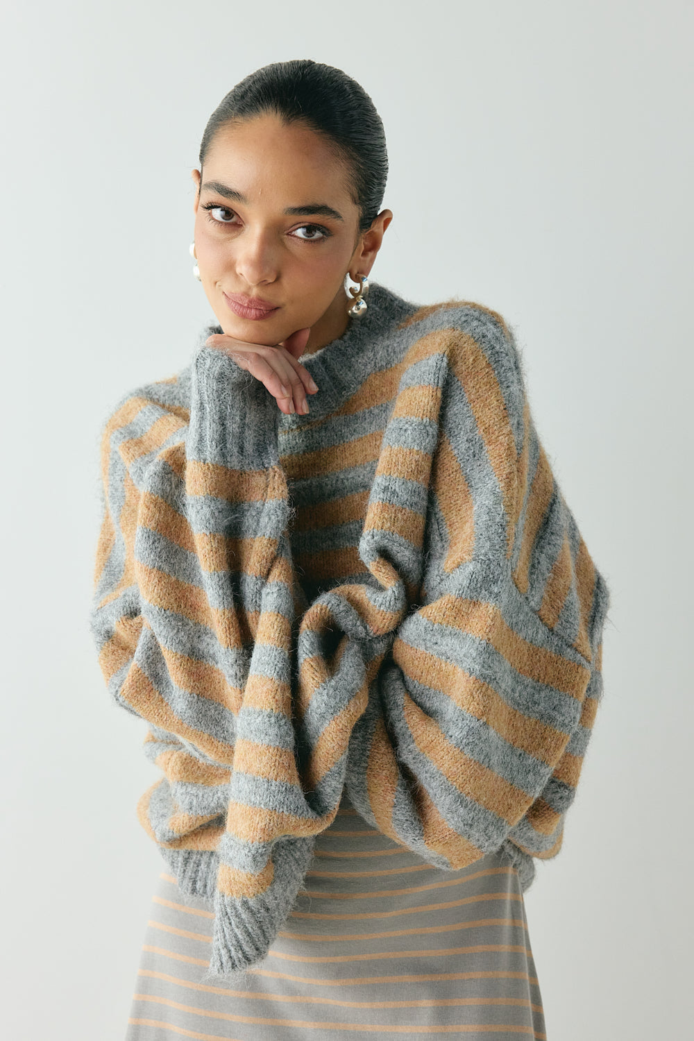 Sam Knit Jumper Apricot Stripe | VRG GRL discount