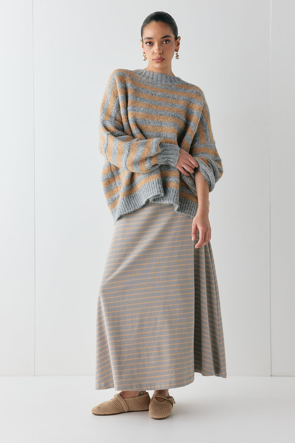 Sam Knit Jumper Apricot Stripe | VRG GRL discount
