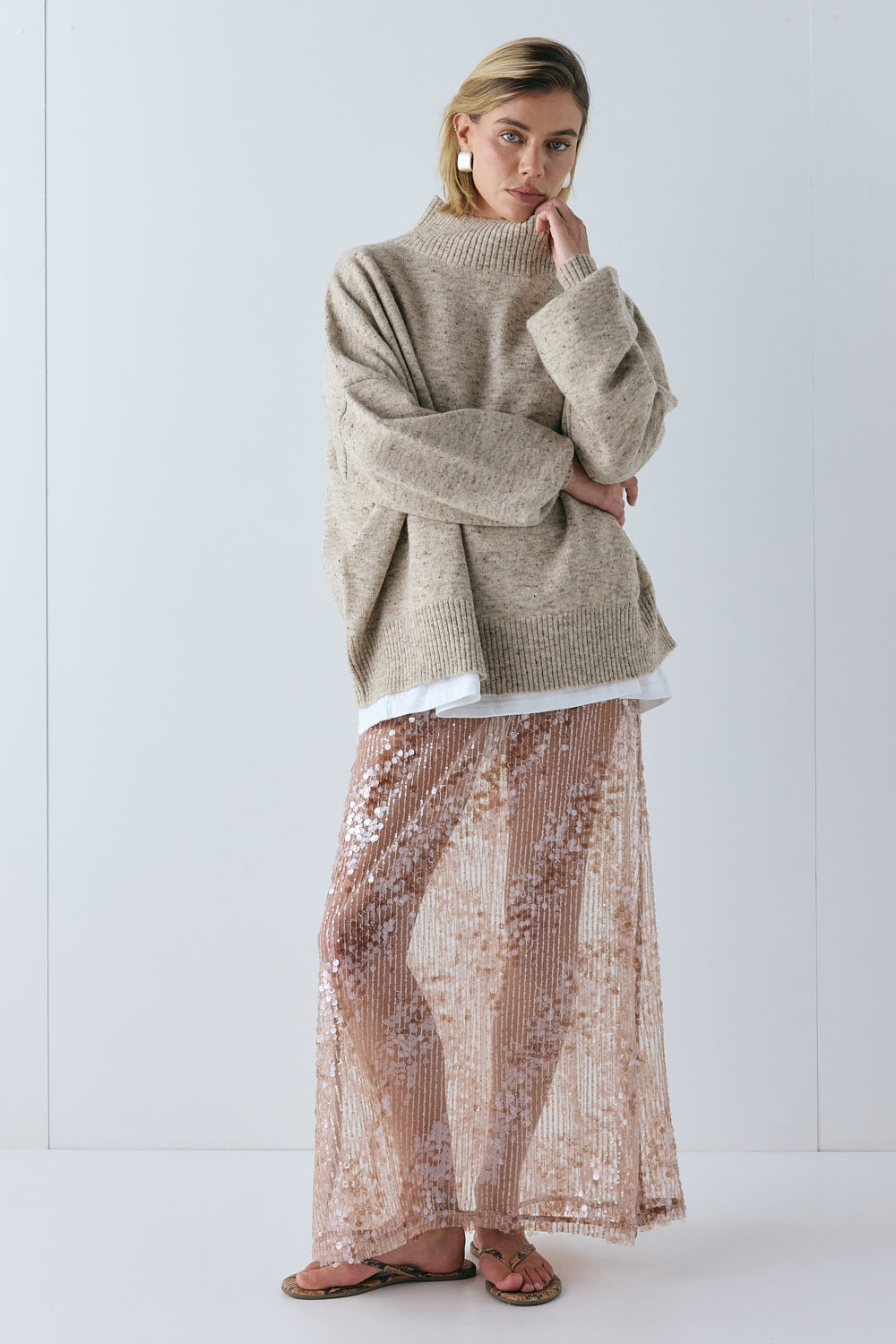 Yumi Knit Jumper Taupe Marle | VRG GRL for sale