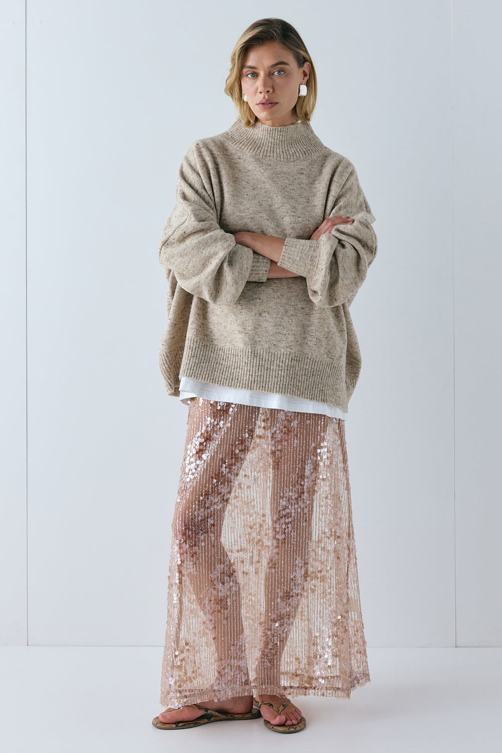 Yumi Knit Jumper Taupe Marle | VRG GRL for sale