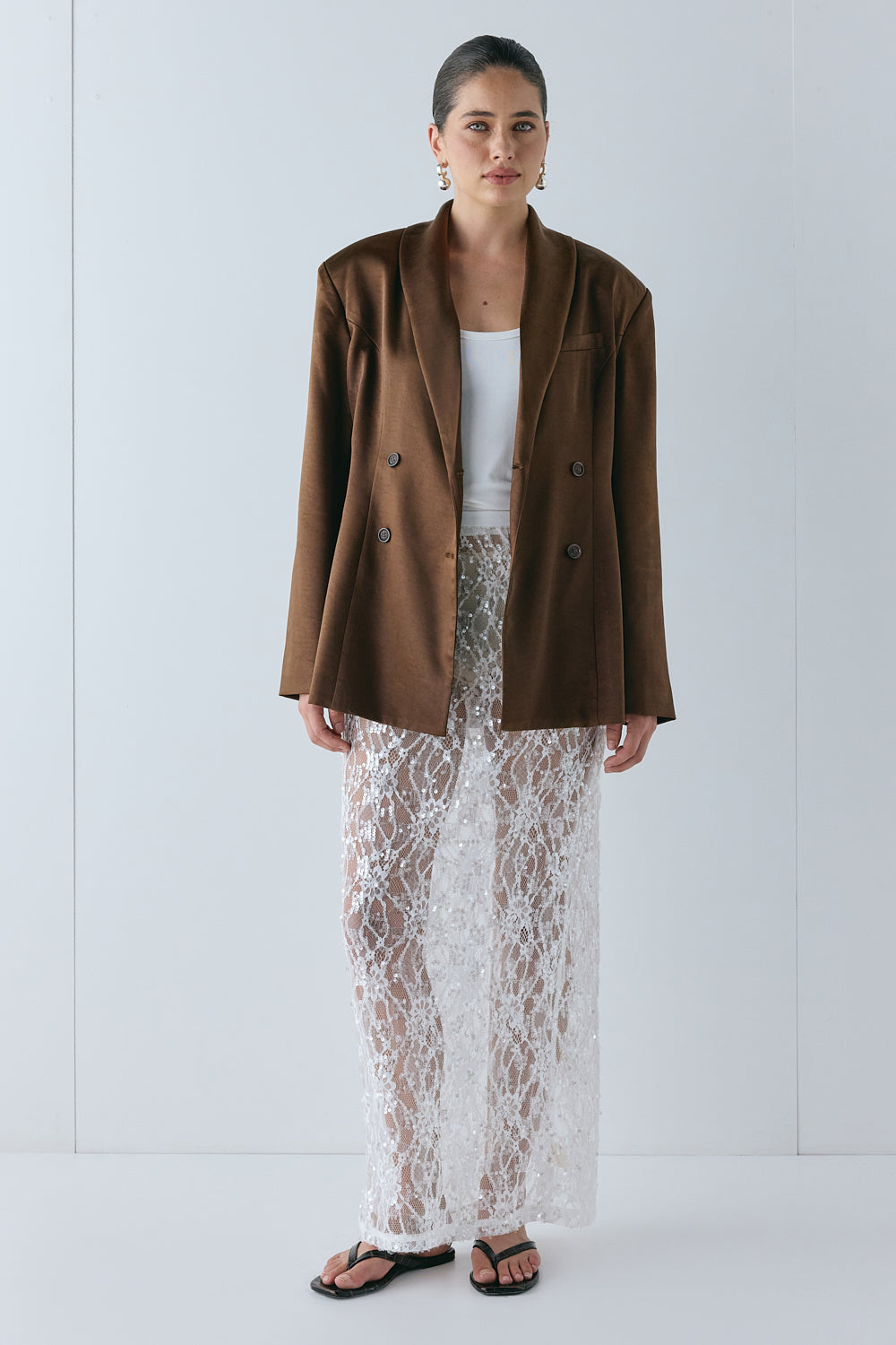Yara Satin Blazer Chocolate | VRG GRL near me