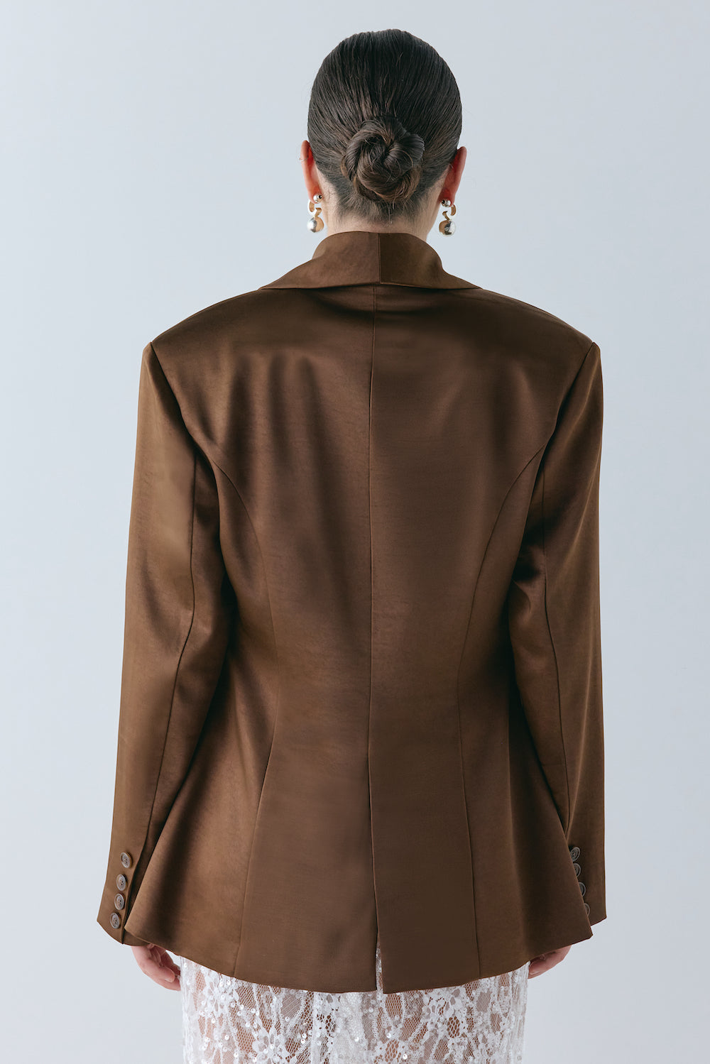 Yara Satin Blazer Chocolate | VRG GRL near me