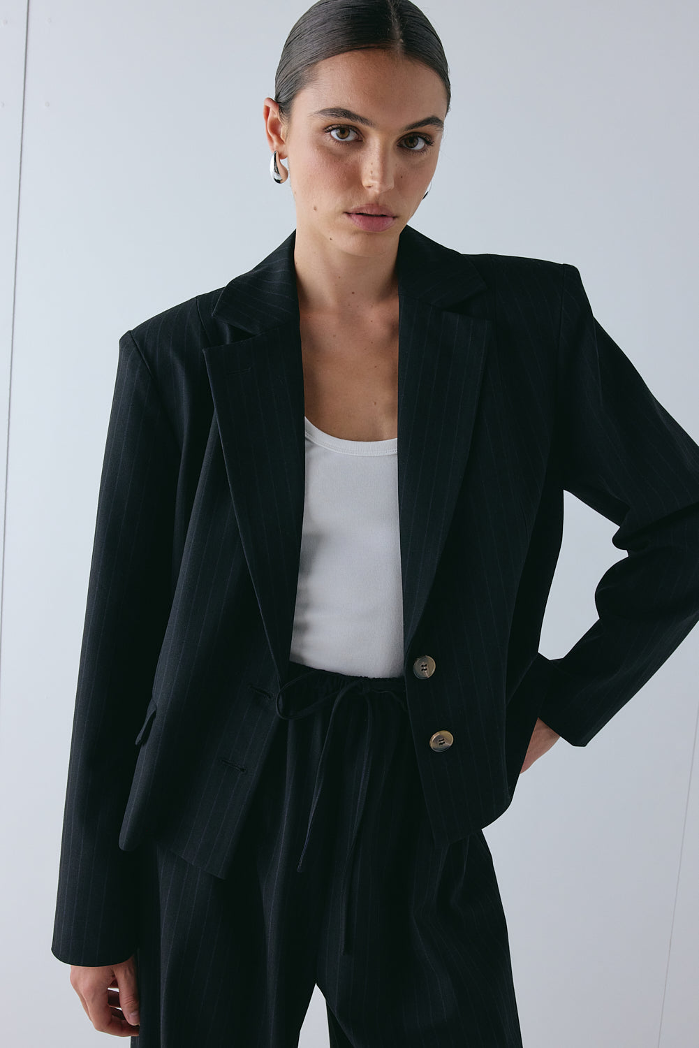 Sydney Blazer Black Pinstripe | VRG GRL sale