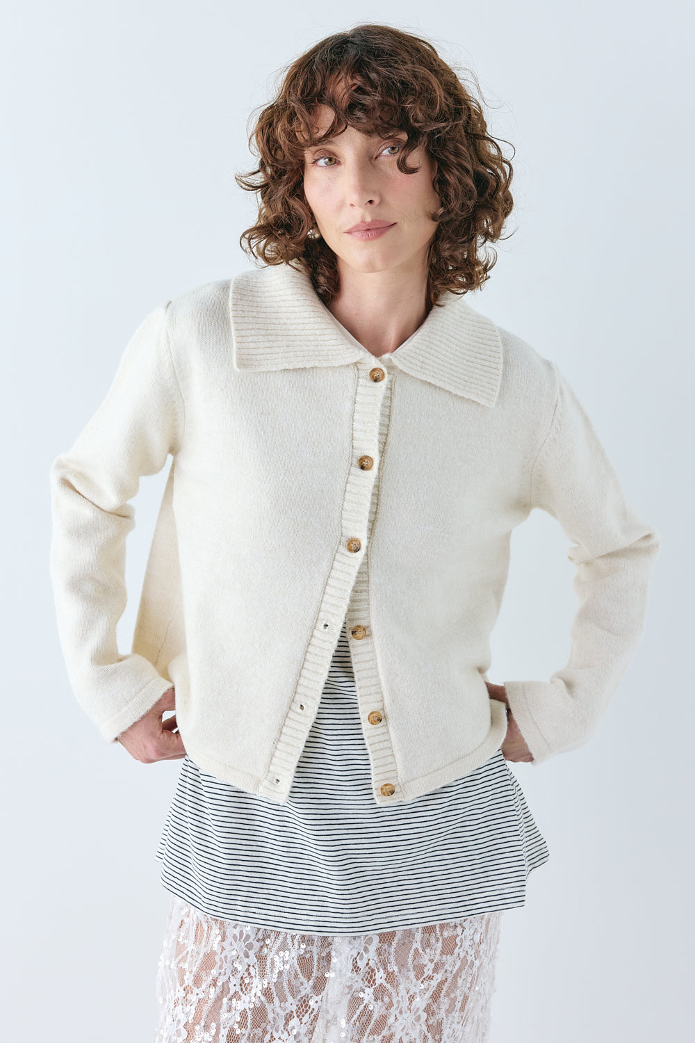 Avery Knit Cardigan Cream | VRG GRL for sale