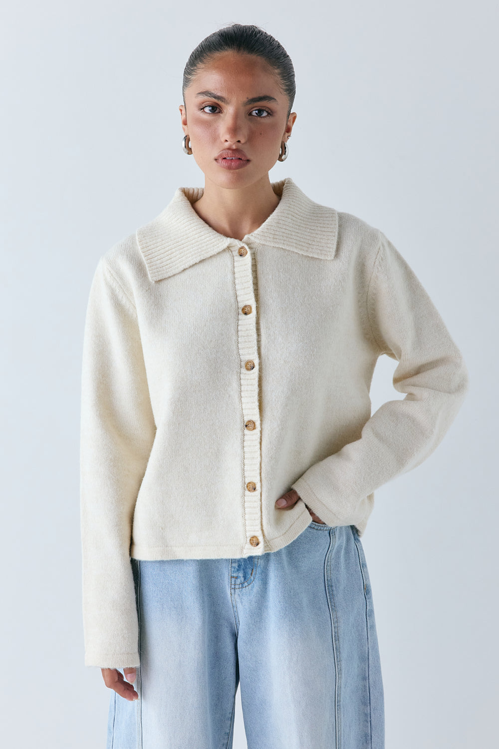 Avery Knit Cardigan Cream | VRG GRL for sale