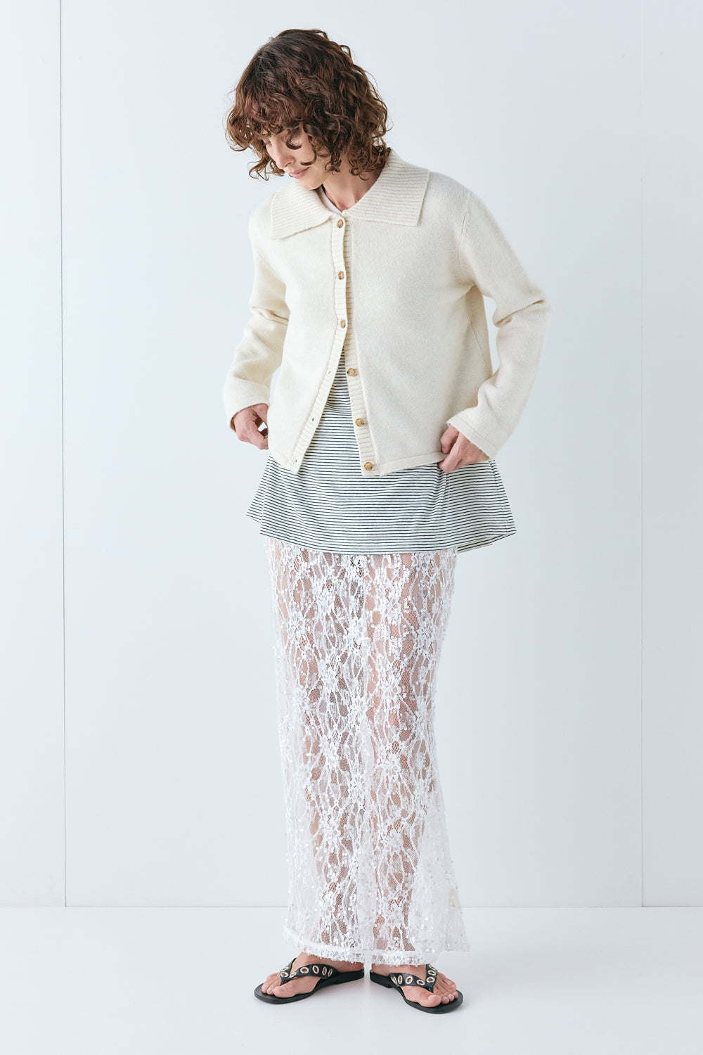 Avery Knit Cardigan Cream | VRG GRL for sale