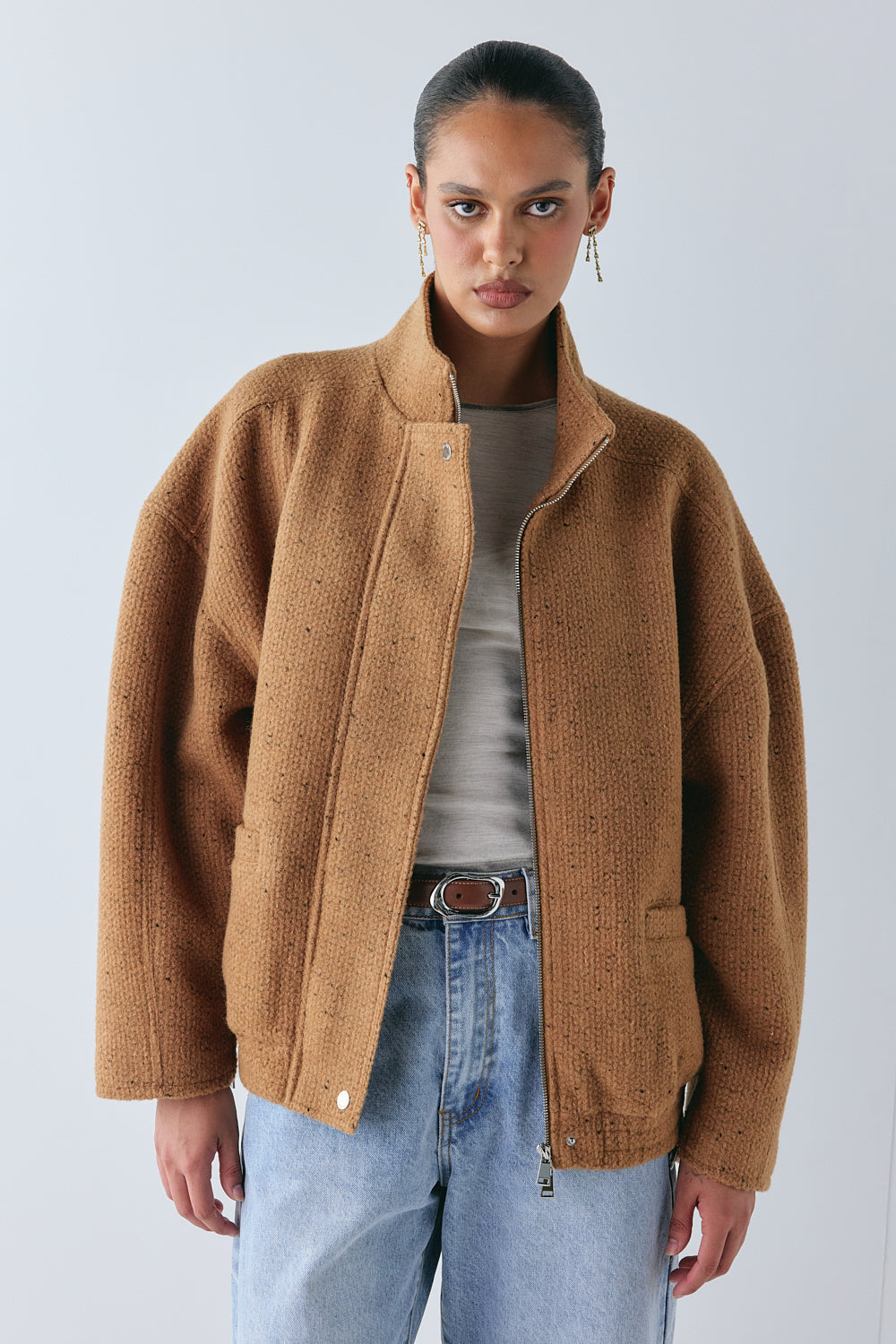 Lennon Bomber Jacket Tan | VRG GRL online