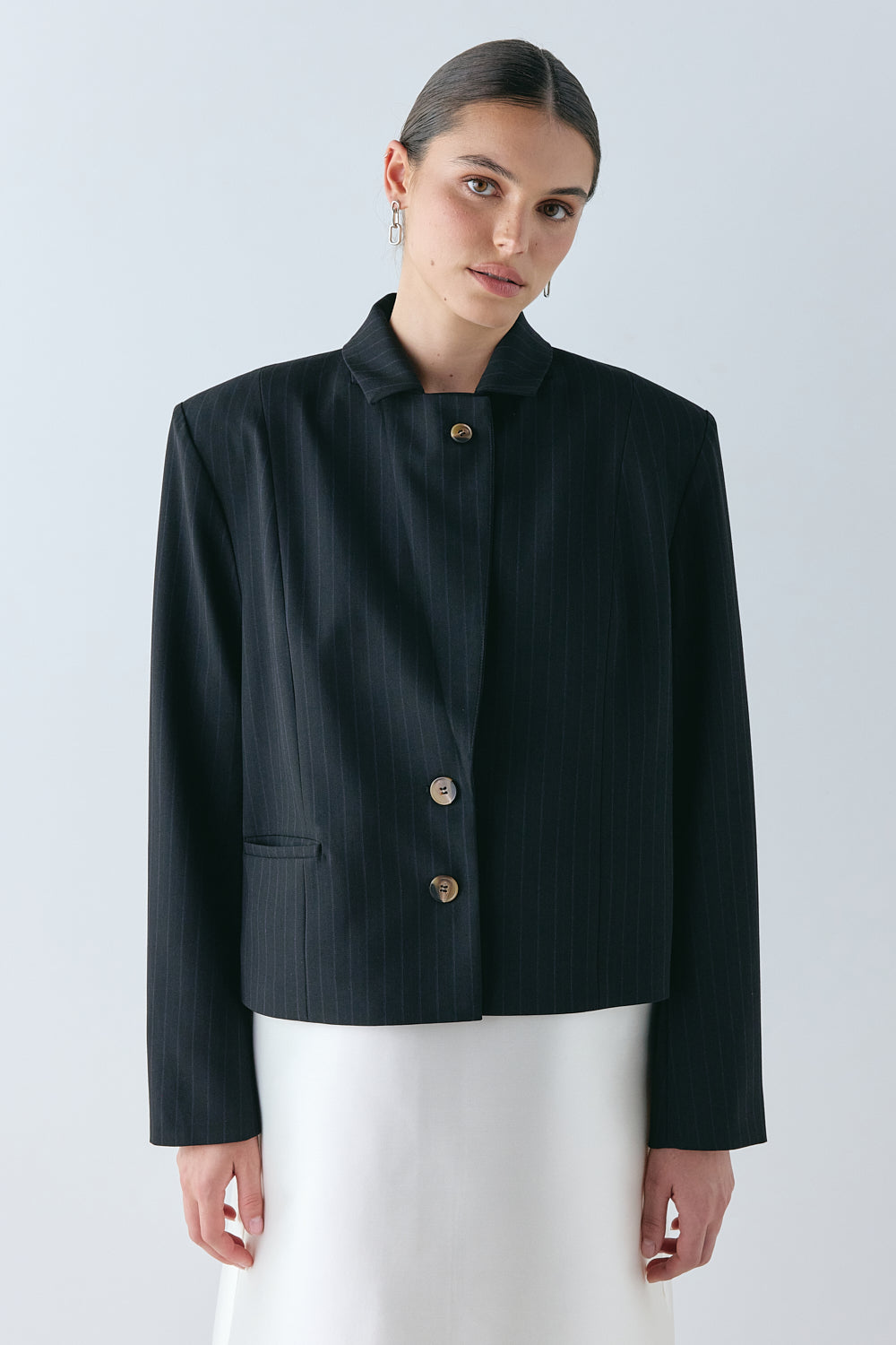 Sydney Blazer Black Pinstripe | VRG GRL US