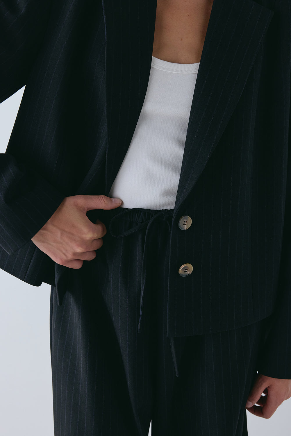 Sydney Blazer Black Pinstripe | VRG GRL US