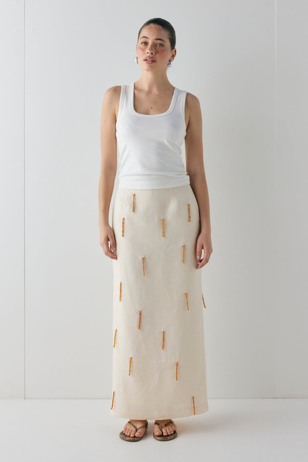 Devyn Linen Midi Skirt Cream | VRG GRL online
