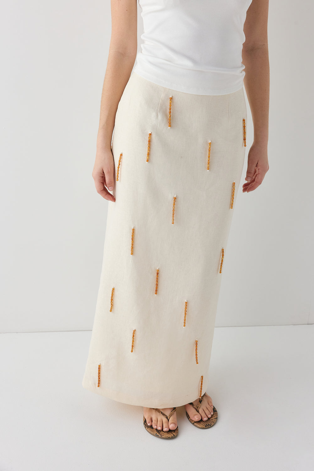 Devyn Linen Midi Skirt Cream | VRG GRL online