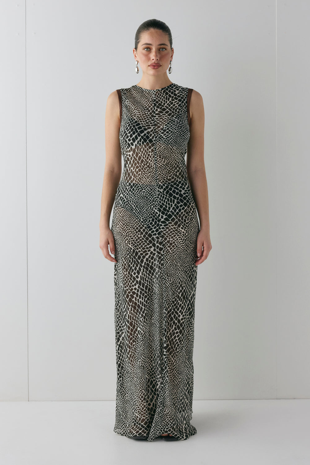 Blanco Sheer Maxi Dress Croc | VRG GRL on sale
