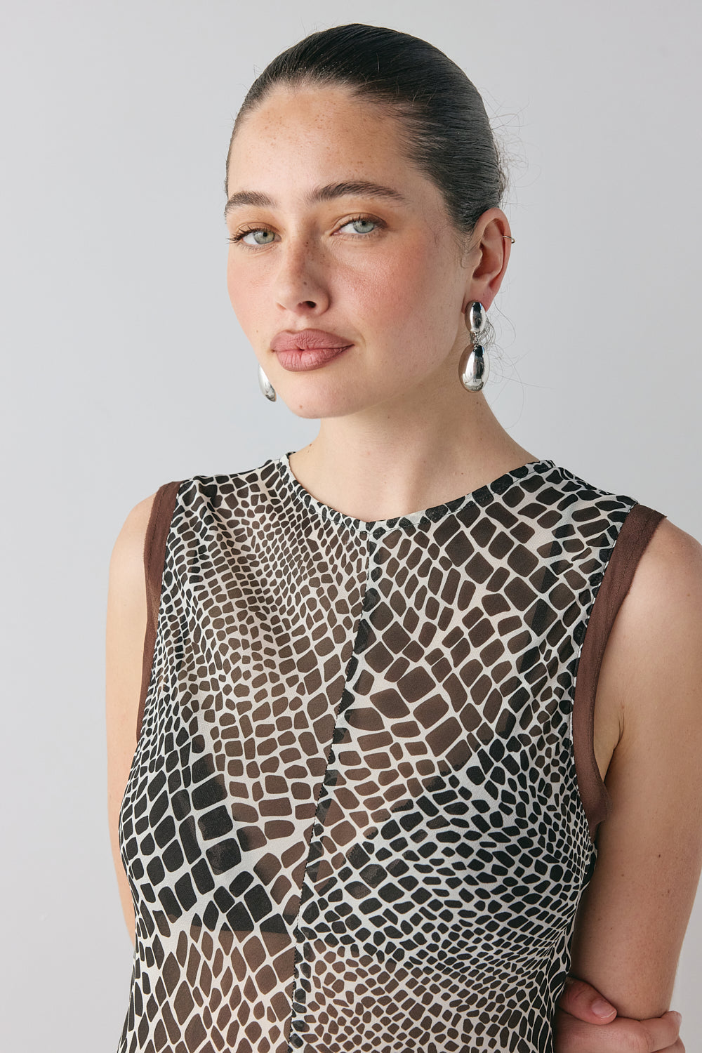 Blanco Sheer Maxi Dress Croc | VRG GRL on sale