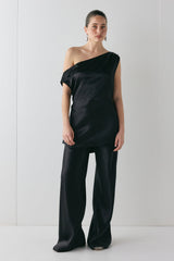 Camille Satin Tunic Top Black | VRG GRL US