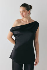 Camille Satin Tunic Top Black | VRG GRL US