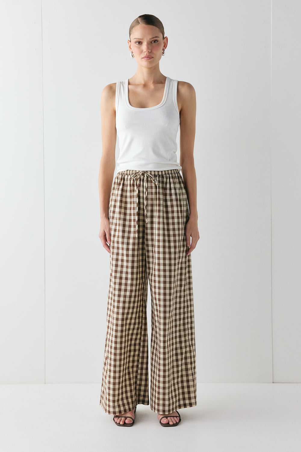 Raya Pants Brown Check | VRG GRL on sale