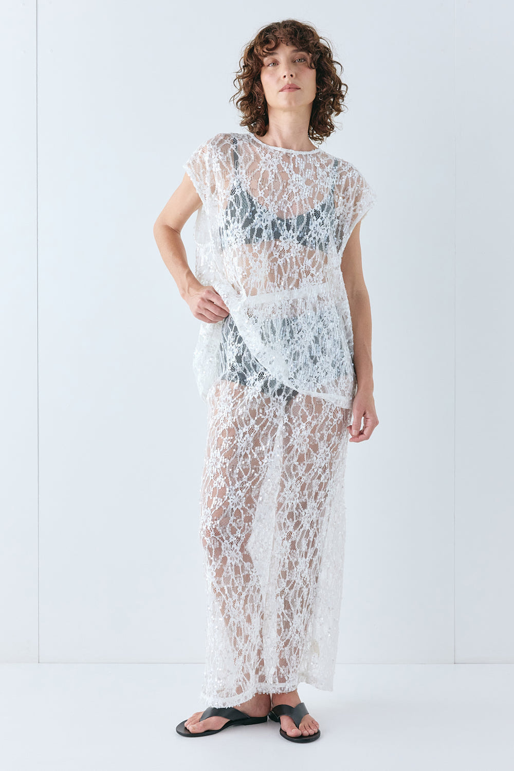 Devyn Sequin Midi Skirt White | VRG GRL online