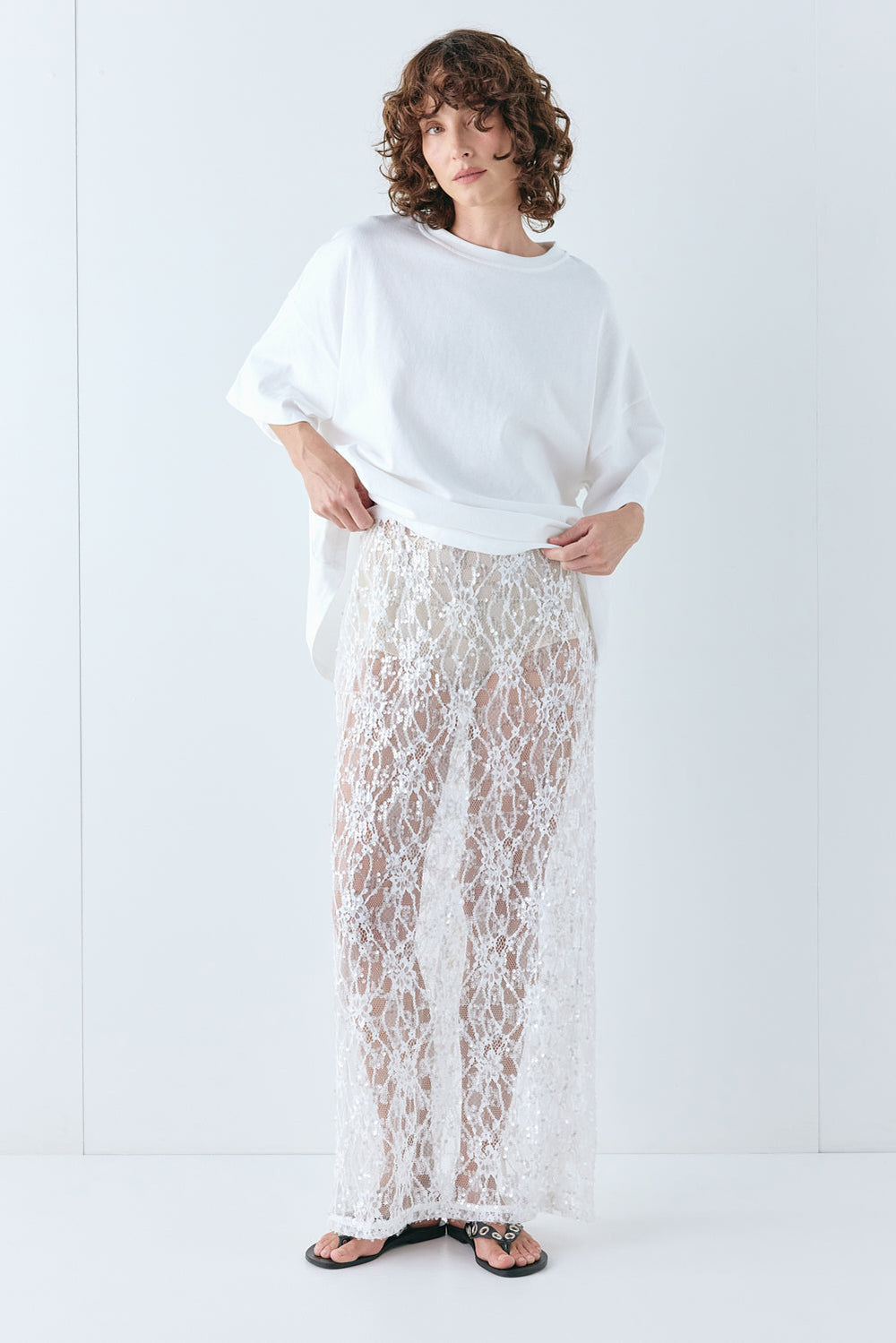 Devyn Sequin Midi Skirt White | VRG GRL online