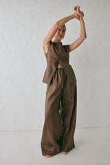 Raya Linen Pants Chocolate | VRG GRL on sale